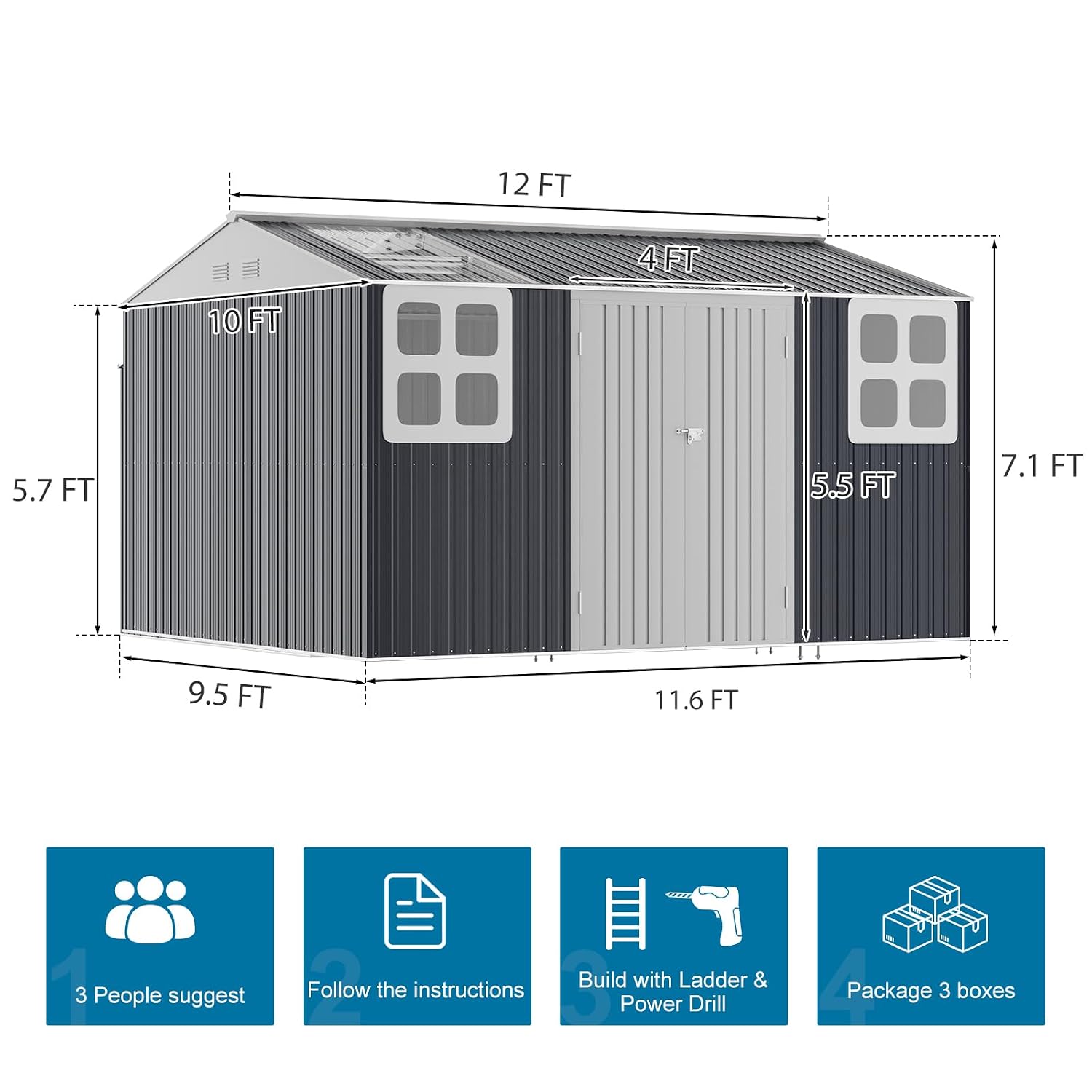 12x10 FT Metal Storage Shed wi - Gardening Tools In recension och pris